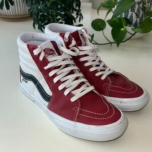 Vans Red and White High-Top Sneakers